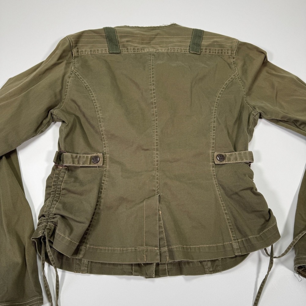 Plugg Utility Jacket Womens L Olive Green Military Button Up Distressed Y2K - Picture 3 of 16